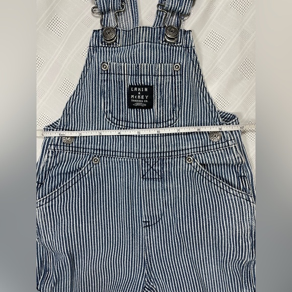 Lakin McKey by KEY Baby Overalls 9M Blue White Railroad Stripe Denim - Picture 4 of 13
